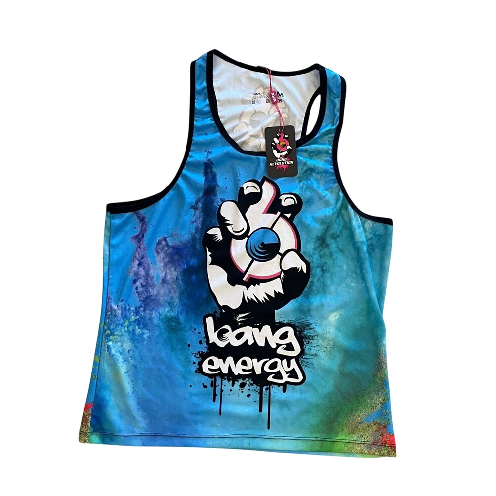 Bang Energy Revolution Tank Top Mens Medium Blue Graphic Racerback Gym New - 091